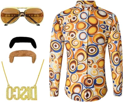 70s Kostuum voor Mannen - Lange Mouwen Shirt voor 60s en 70s Feest, Carnaval en Halloween Outfit (L)