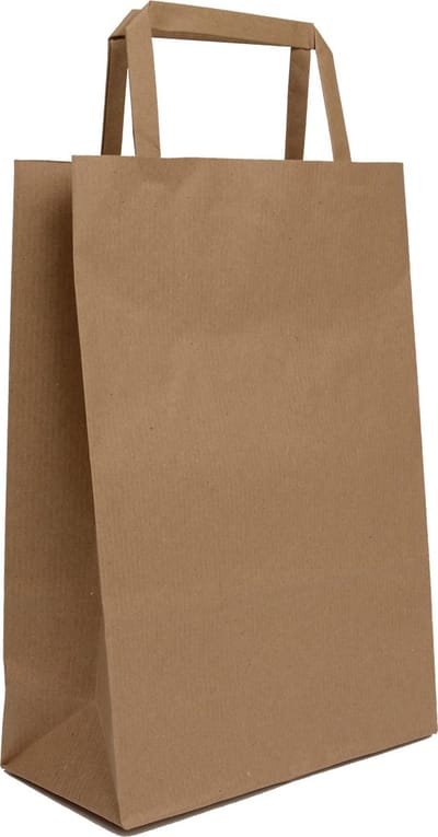Papieren Tasjes Bruin - 18x8x25 cm - Bruin Gestreept Kraft - Platte Grepen - 50 Stuks