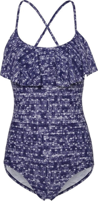 Badpak dames met een volante voorkant - Blauwe jean - XS (Valt klein)