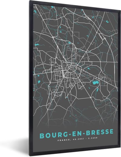 Fotolijst incl. Poster - Bourg-en-Bresse - Plattegrond - Stadskaart - Kaart - Frankrijk - 40x60 cm - Posterlijst