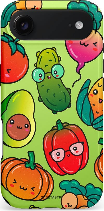 Casetastic hoesje geschikt voor Apple iPhone Air - MagSafe - Dubbellaagse bescherming - Cartoon Groente Mix - Fashion Case - Olijfgroen Goud Oranje Rood