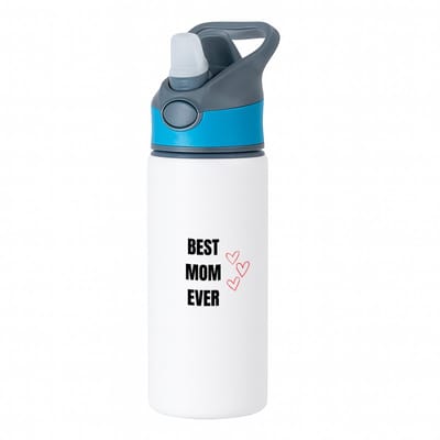 Hacebo® - Best Mom Ever waterfles met rietje blauw - Moeder - Mama - Moederdag - cadeau - verjaardag - Oma - water fles - 650ML