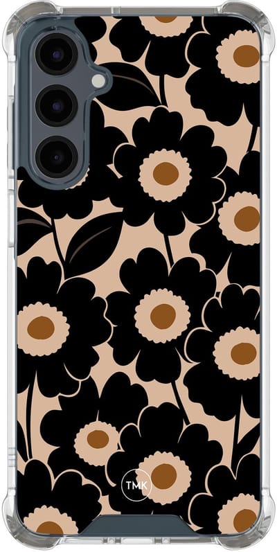 Shockproof hoesje geschikt voor Samsung Galaxy A16 - Bloom luxe - Schokbestendig - Verhoogde randen - TPU case - Extra Sterke Back Cover - Bloemen - Transparant, Zwart