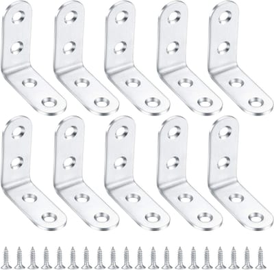 Set van 10 RVS 90° Hoekverbindingen, Plankhouders en Planksteunen voor Meubels, Inclusief Schroeven en Montageaccessoires