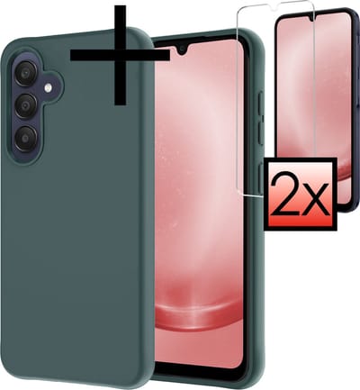 Hoesje - Met 2x Screenprotector - Geschikt voor Samsung Galaxy A25 - Sterk & Shockproof - Back Cover - Siliconen Case - Telefoon Hoes - Donkergroen
