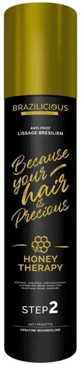 BRAZILICIOUS STEP 2 Honey Therapy Keratine 1 X 1000ml & Na de Keratinebehandeling – Sulfaatvrije Shampoo & Conditioner