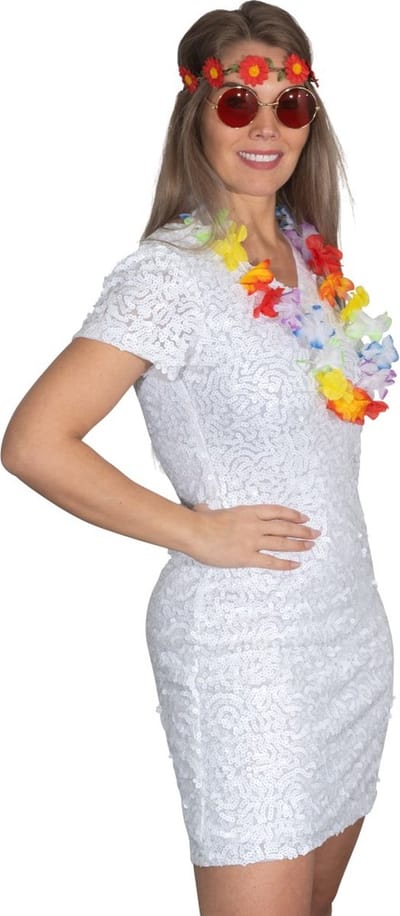 Toppers 2026 - Tropicana - Festival - Beach party - camping feest - bloemenhaarbandje rood - bril rood - Hawaii krans met led verlichting