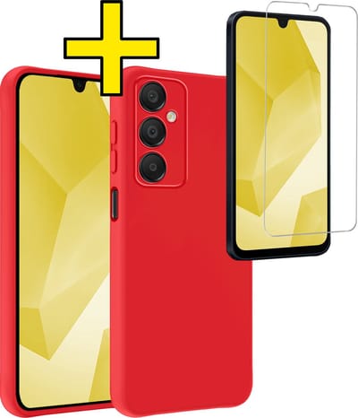 Hoesje - Met Screenprotector - Geschikt voor Samsung Galaxy A16 - Sterk & Shockproof - Back Cover - Siliconen Case - Telefoon Hoes - Telefoonhoesjes - Rood