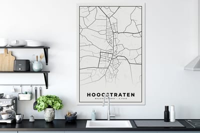 Canvas Schilderij België – Hoogstraten – Stadskaart – Kaart – Zwart Wit – Plattegrond - 80x120 cm - Wanddecoratie