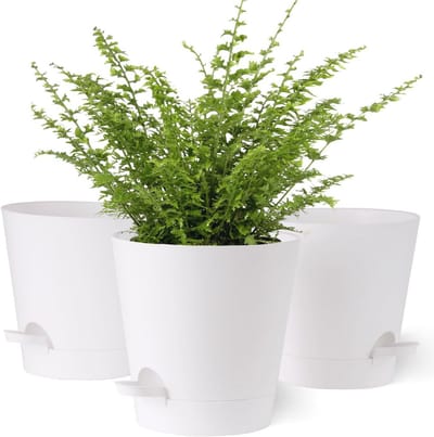 Dailygoods - Set van 3 Plastic Bloempotten met Onderzetter - 17.8 cm voor Binnen en Balkon