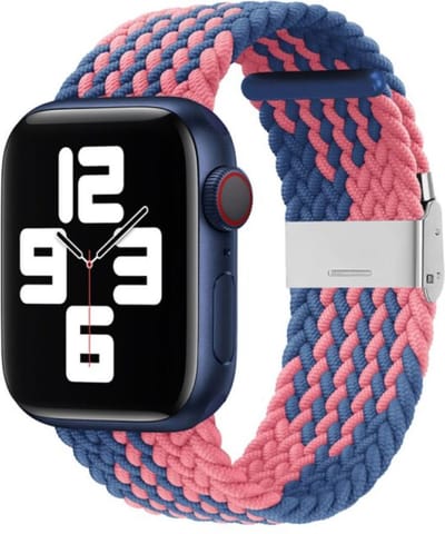By Qubix - Geschikt voor Apple Watch bandje - Braided nylon bandje - Roze / Blauw - Geschikt voor Apple Watch 44mm / 45mm / 46mm / 49mm (Ultra 1,2 en 3) - nylon - bandje iWatch