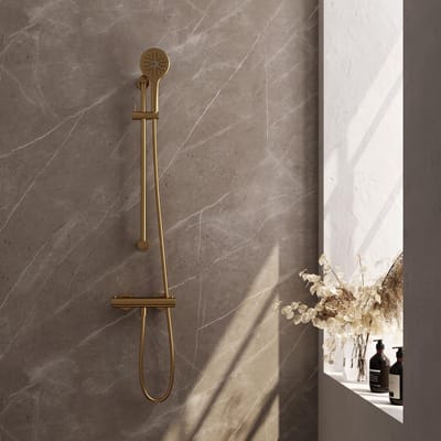 Brauer Gold Edition Glijstangset met Thermostaatkraan - 3-Standen Handdouche - Goud Geborsteld Pvd