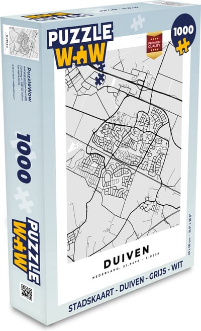 Puzzel Stadskaart - Duiven - Grijs - Wit - Legpuzzel - Puzzel 1000 stukjes volwassenen - Plattegrond