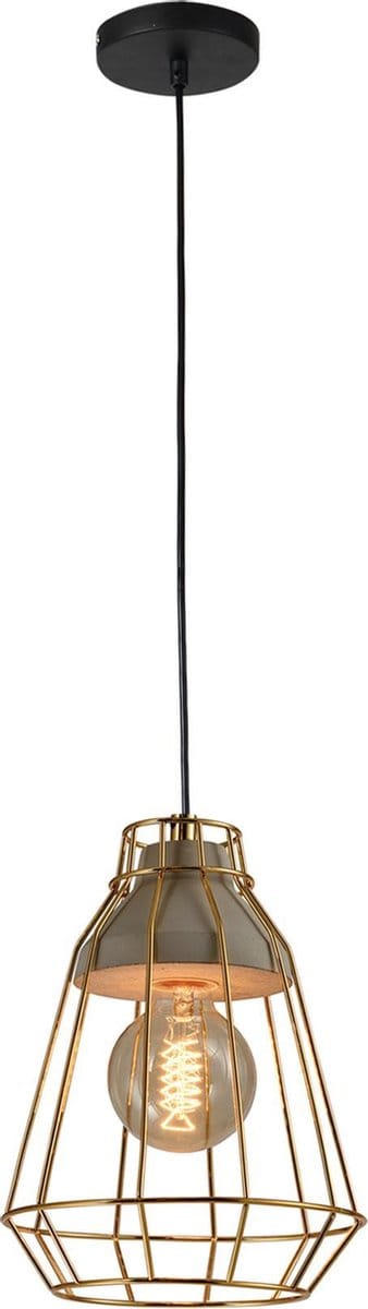 QUVIO Hanglamp industrieel / Plafondlamp / Sfeerlamp / Leeslamp / Eettafellamp / Verlichting / Slaapkamer lamp / Slaapkamer verlichting / Keukenverlichting / Keukenlamp - Beton met kooi lang - Diameter 19,5 cm