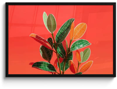 Poster in lijst - Fotolijst 90x60 cm - Posters - Bladeren - Nerven - Oranje - Structuur - Posterlijst zwart - Decoratie - Wanddecoratie woonkamer - Muurdecoratie slaapkamer
