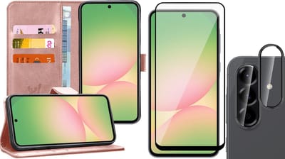 Hoesje geschikt voor Samsung Galaxy A56 / A36 - Screenprotector Volledig Dekkend Glas & Camera - Portemonnee Book Case Rosegoud