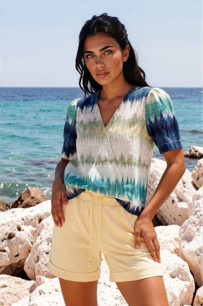 MI PIACE - Travel Top Wrap Ikat Stripe Print 202838 Pistachio - Maat : XXL