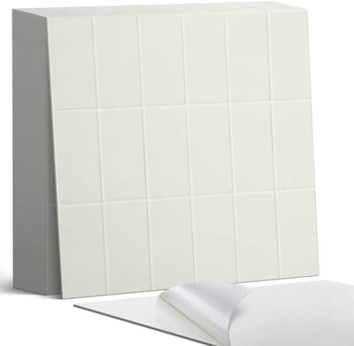 Coloray Plaktegels - Rechthoekige tegels in een raster Zelfklevende Tegels - 20 cm x 20 cm - Romig Plaktegels - 20 stuks - Vierkant PVC Tegels - Plaktegels Badkamer - Plaktegels Vloer - Vinyl Tegels - Wandtegel Zelfklevend
