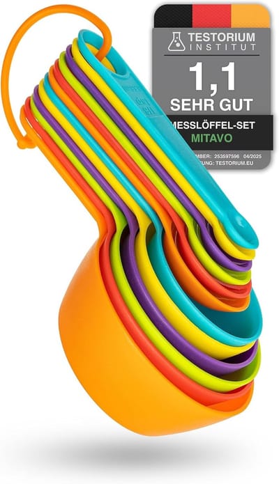 SnelShoppen - 12-delige maatlepel set, kleurrijke maatlepels voor koken en bakken, met maatdetails voor vloeistoffen en poeders (ml, kopjes, eetlepels