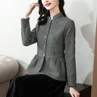Lente en herfst Koreaanse versie van het kleine pak Geruite jas Dames Temperament Tops Enkelvoudige rij knopen All-match Slim Fit L zwart