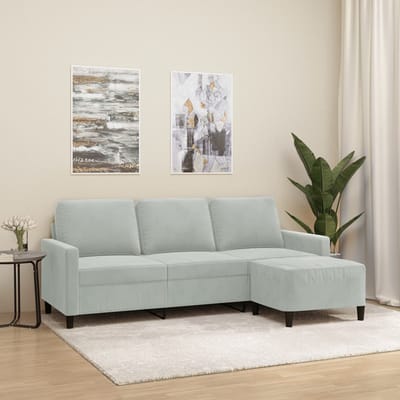 vidaXL - Driezitsbank - met - voetenbank - 180 - cm - fluweel - lichtgrijs