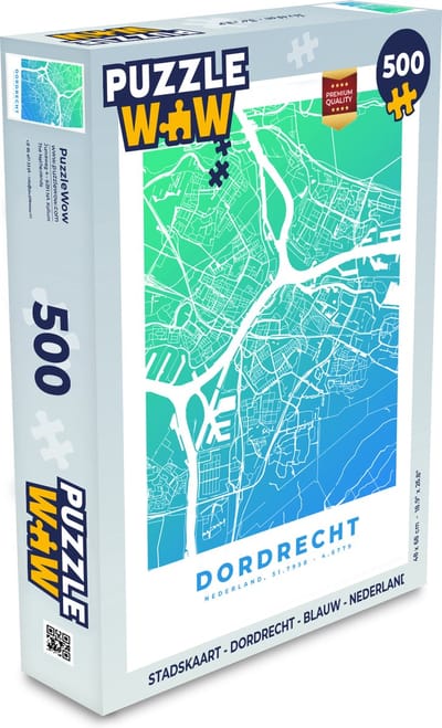 Puzzel Stadskaart - Dordrecht - Blauw - Nederland - Legpuzzel - Puzzel 500 stukjes - Plattegrond