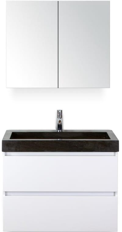 Maxx XL Badmeubelset 80 cm - Wit Hoogglans - Wastafel Lucca 1 Kraangat met Spiegelkast