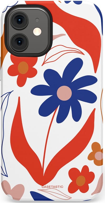 Casetastic hoesje geschikt voor Apple iPhone 12 Mini - Dubbellaagse bescherming - Kleuren in bloei - Fashion Case - Wit Rood Perzik Donkerblauw