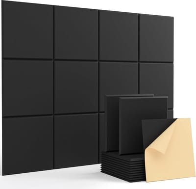 Zelfklevende Akoestische Panelen - Geluidsisolatie Muur - Hoge Dichtheid Polyester - Afgeschuinde Rand - Zwart - 30x30x09cm - 12 Stuks acoustic panels