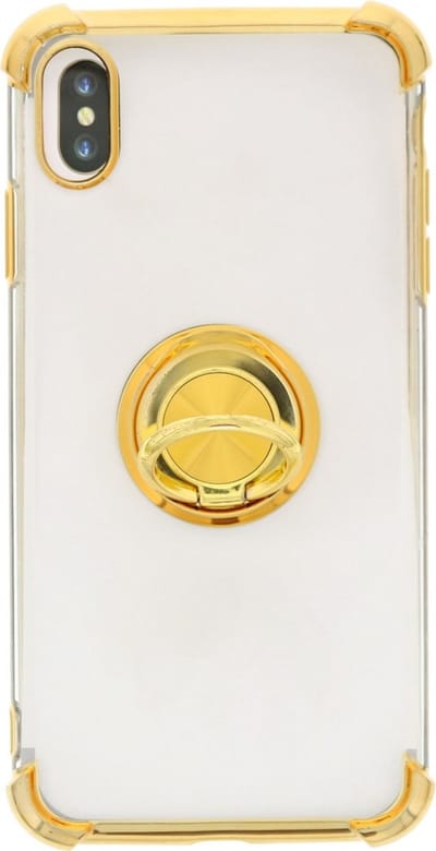 Hoesje Geschikt voor iPhone XS Max hoesje silicone met ringhouder Back Cover case - Transparant/Goud