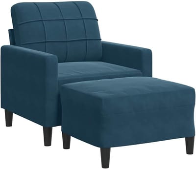 Fauteuil met voetenbank - Zetel relaxstoel - Ontspannen lezen - Zachte fluwelen bekleding - 60 cm breed - Blauw