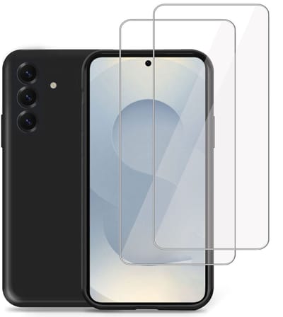 Technow hoesje + 2x Screenprotector geschikt voor Samsung S25 – Tempered Glass - Liquid Back Case Cover Zwart