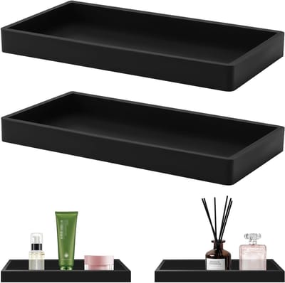 Set van 2 Zwarte Hars Badkamer Onderdelen, Waterdicht, Antislip, Warmtebestendig en Vaatwasmachinebestendig voor Handdoeken, Kaarsen en Sieraden