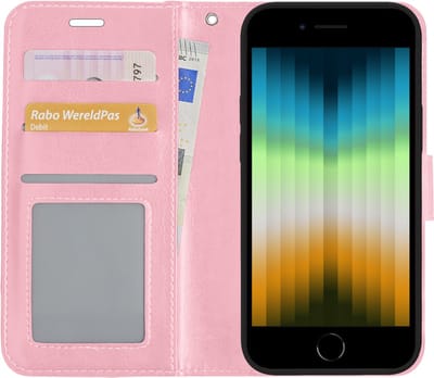 Hoesje - Met Pasjeshouder - Geschikt voor Apple iPhone SE (2022) - Luxe Bookcase Portemonee - Flip Case - Kunstleer Book Case - Flipcase - Book Cover - Walletcase - Portemonneehoes - Lichtroze