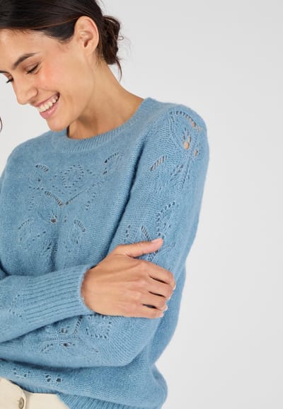 Damart - Trui van een mix van wol en alpaca - Dames - Blauw - XS