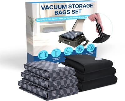 MMOBIEL Vacuümzakken voor Kleding & Reizen – Stevige Ruimtebesparende Opbergzakken – Herbruikbare Luchtdichte Compressiezakken voor Dekbedden etc. – 6 Stuks (S/M/L) – Incl. Handpomp – Zwart/Grijs