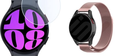 Strap-it Milanese Band (Roze) + Screenprotector - Geschikt voor Samsung Galaxy Watch 6 40mm - RVS Stalen Band - Magnetisch Bandje - Schermbescherming - Duurzame Beschermer