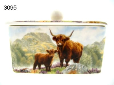 Lesser & Pavey Botervloot Schotse Hooglanders – 17 x 12 x 9 cm – Porselein – Met Deksel – Bewaardoos Boter