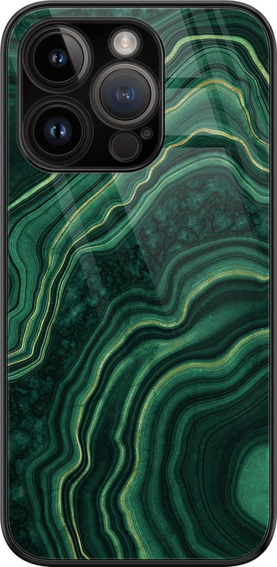 Hoesje geschikt voor iPhone 14 Pro - Groen agate - Luxe Glazen Hardcase - Hippe print - Groen - Leuke Telefoonhoesjes