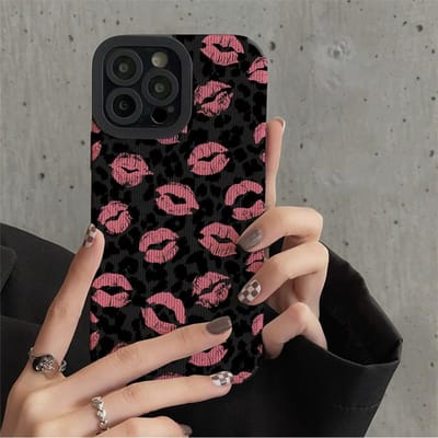 Mode Vintage Liefde Kus Telefoonhoesje Voor iPhone 13 12 11 14 15 Pro Max Mini 8 7 Plus SE X XS XR Luipaardprint Siliconen Cover For iPhone14 Pro Max black