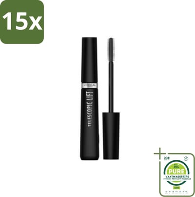 15 x L'Oréal Telescopic Lift Mascara Zwart 9,9 ml - Grootverpakking - Telescopic Lift Mascara - Langer En Voller Wimpers - Volume Wimpers - Lift Wimpers - Gelifte Wimpers