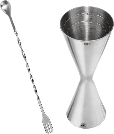 Jigger Measuring Cup voor Cocktails van 304 RVS met Mixing Spoon - 30ml/60ml, Perfect voor Mixen en Maken van Drankjes