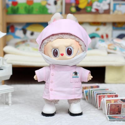 Poupée Labubu Uniforme d'Infirmière Série Macaron Tenue en Tissu Costume Médical Jouet Suspendu pour Jouet d'Enfant white