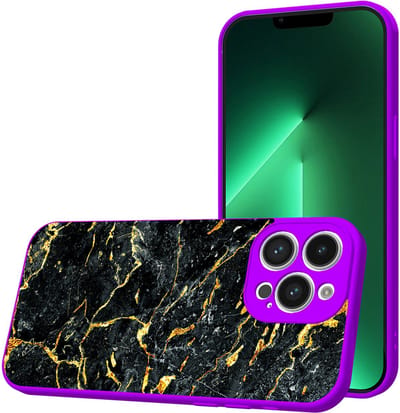 Smartphonica Telefoonhoesje Geschikt voor iPhone 13 Pro met Zwart Goud Marmer opdruk - TPU Back Cover Case Black Gold Marble Design - Paars geschikt voor iPhone 13 Pro