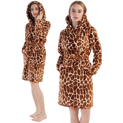 Robe de chambre en peluche pour femme avec capuche et poches S beige