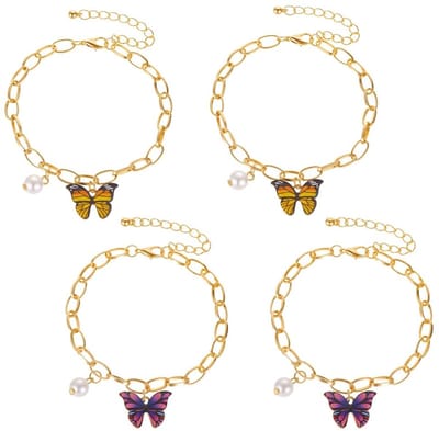Dailygoods- Vlinderkralenarmbanden - Set van 4 - Verstelbare Boheemse Armbanden - Legering - Sieraden - 18 cm - Duurzaam en Elegant