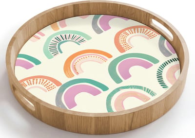 Dienblad rond 40x40 cm - Schootdienblad hout - Regenboog - Pastel - Patroon - Borrelplank rechthoek - Plateau houten dienbladen
