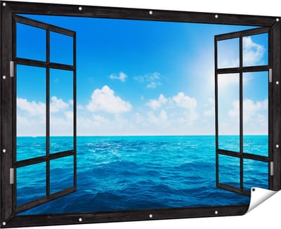 Gards Tuinposter Doorkijk Water Midden op Zee met Zonneschijn - 180x120 cm - Tuindoek - Tuindecoratie - Wanddecoratie buiten - Tuinschilderij