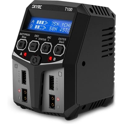 SKYRC T100 Dubbele Balanslader 5A 100W AC100-240V XT60 Stekker Dubbel Kanaal Lader voor 2-4S LiPo US plug zwart