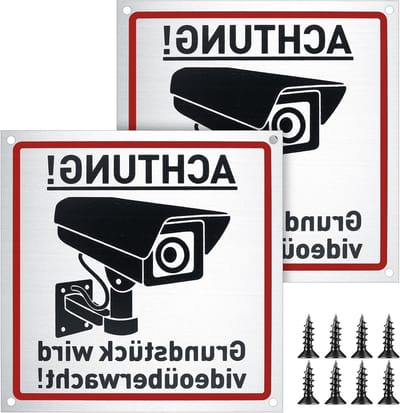 Video Bewakingsbord Set van 2, 15 x 15 cm, Waarschuwingsbord voor Beveiliging en Toezicht, Aluminium voor Binnen- en Buitengebruik